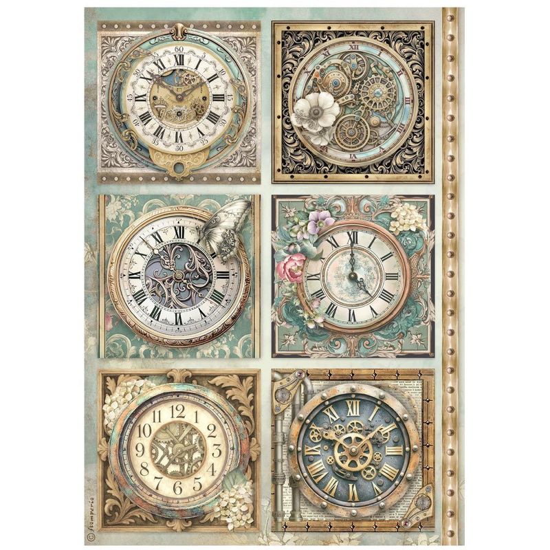 Stamperia - Gardens of Time - A4 Rice Paper - 6 Clocks