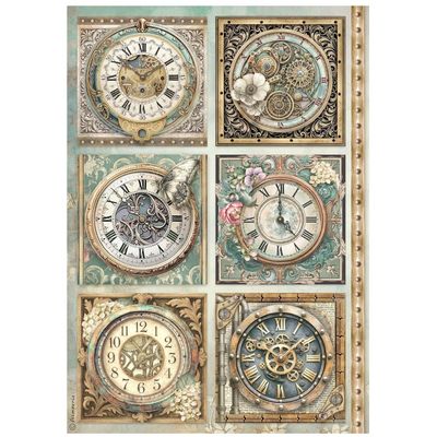 Stamperia - Gardens of Time - A4 Rice Paper - 6 Clocks