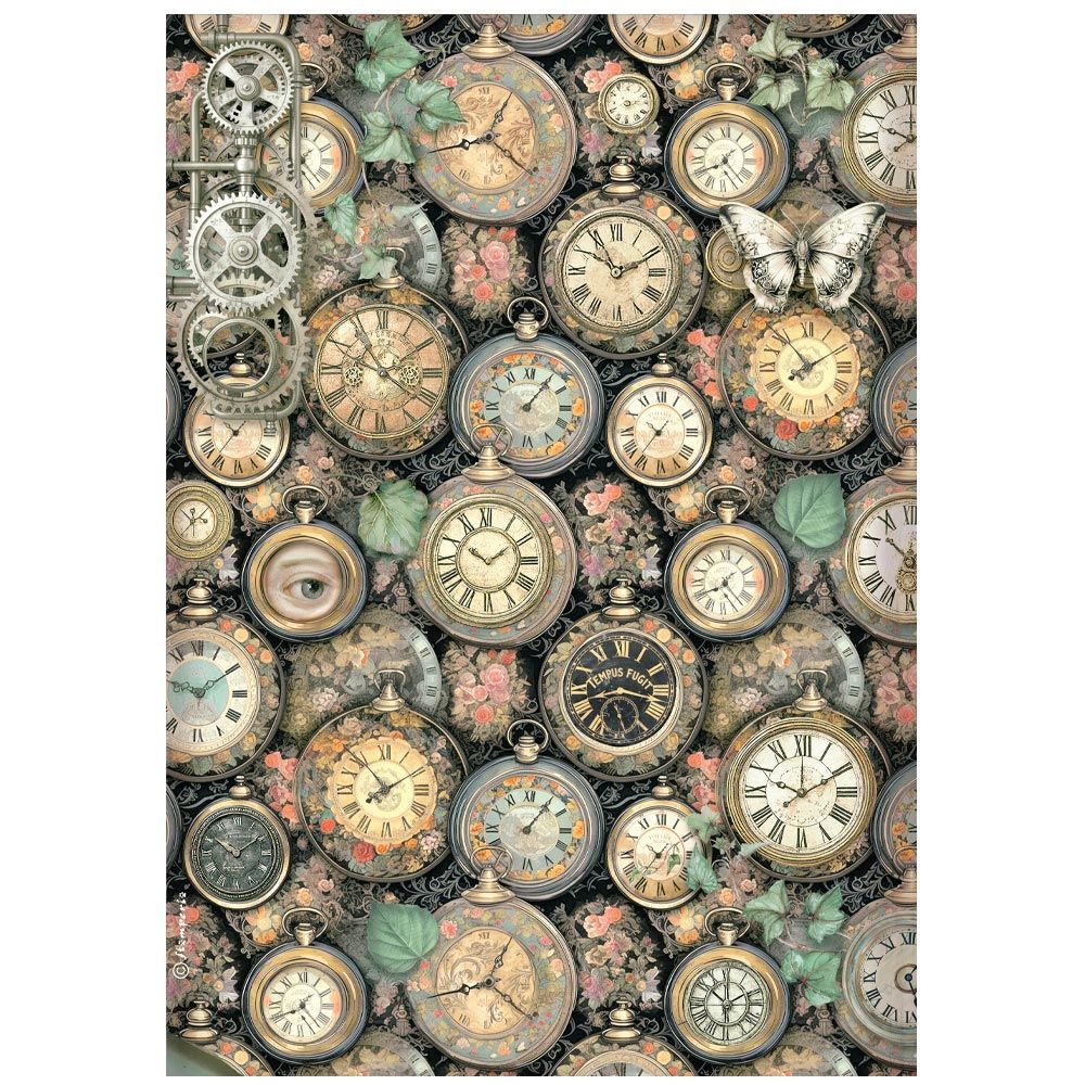 Stamperia - Gardens of Time - A4 Rice Paper - Clock Pattern