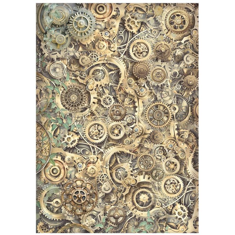 Stamperia - Gardens of Time - A4 Rice Paper - Gears Pattern