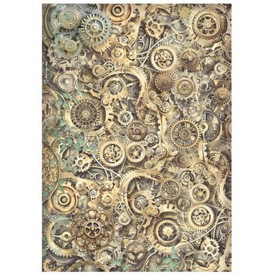 Stamperia - Gardens of Time - A4 Rice Paper - Gears Pattern