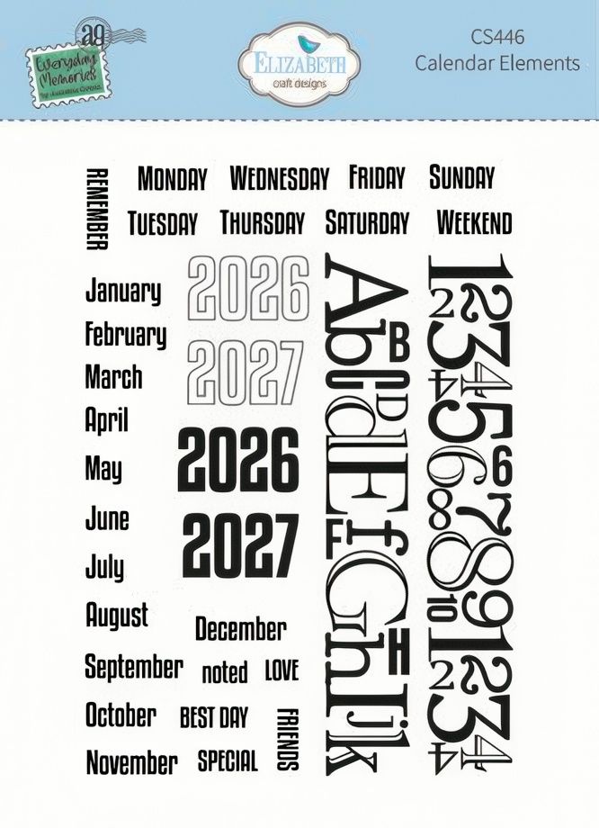 Elizabeth Craft Designs - Clear Stamp Set - Calendar Elements