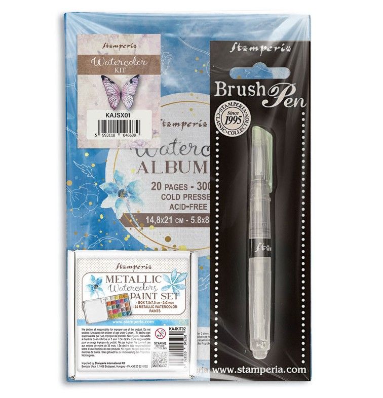 Stamperia - Watercolur Kit - Metallic Watercolour set, Pad and Brush Pen