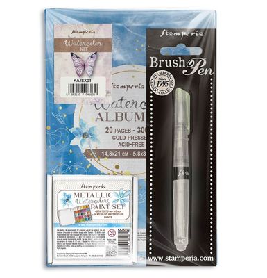 Stamperia - Watercolur Kit - Metallic Watercolour set, Pad and Brush Pen