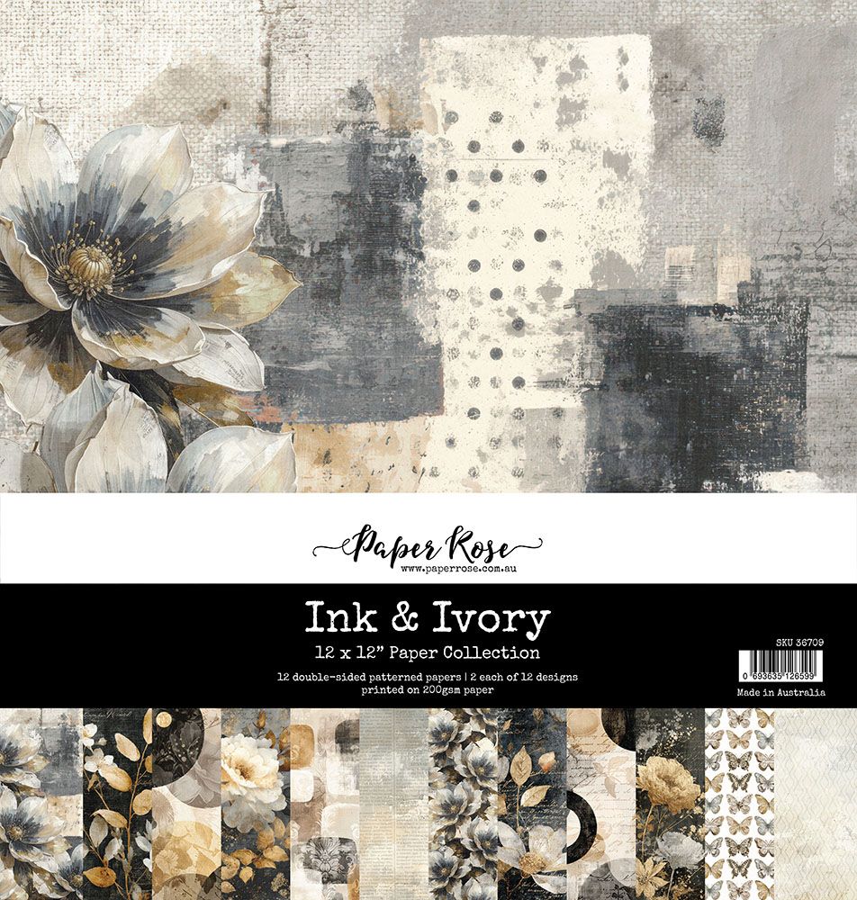 Paper Rose - Ink and Ivory - 12"x12" D/S Paper Pad
