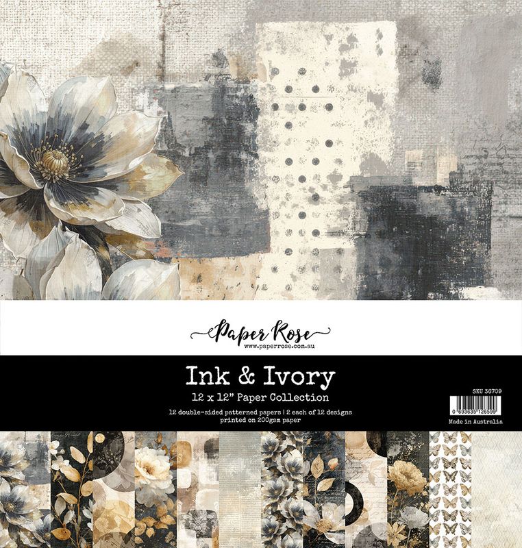 Paper Rose - Ink and Ivory - 12"x12" D/S Paper Pad
