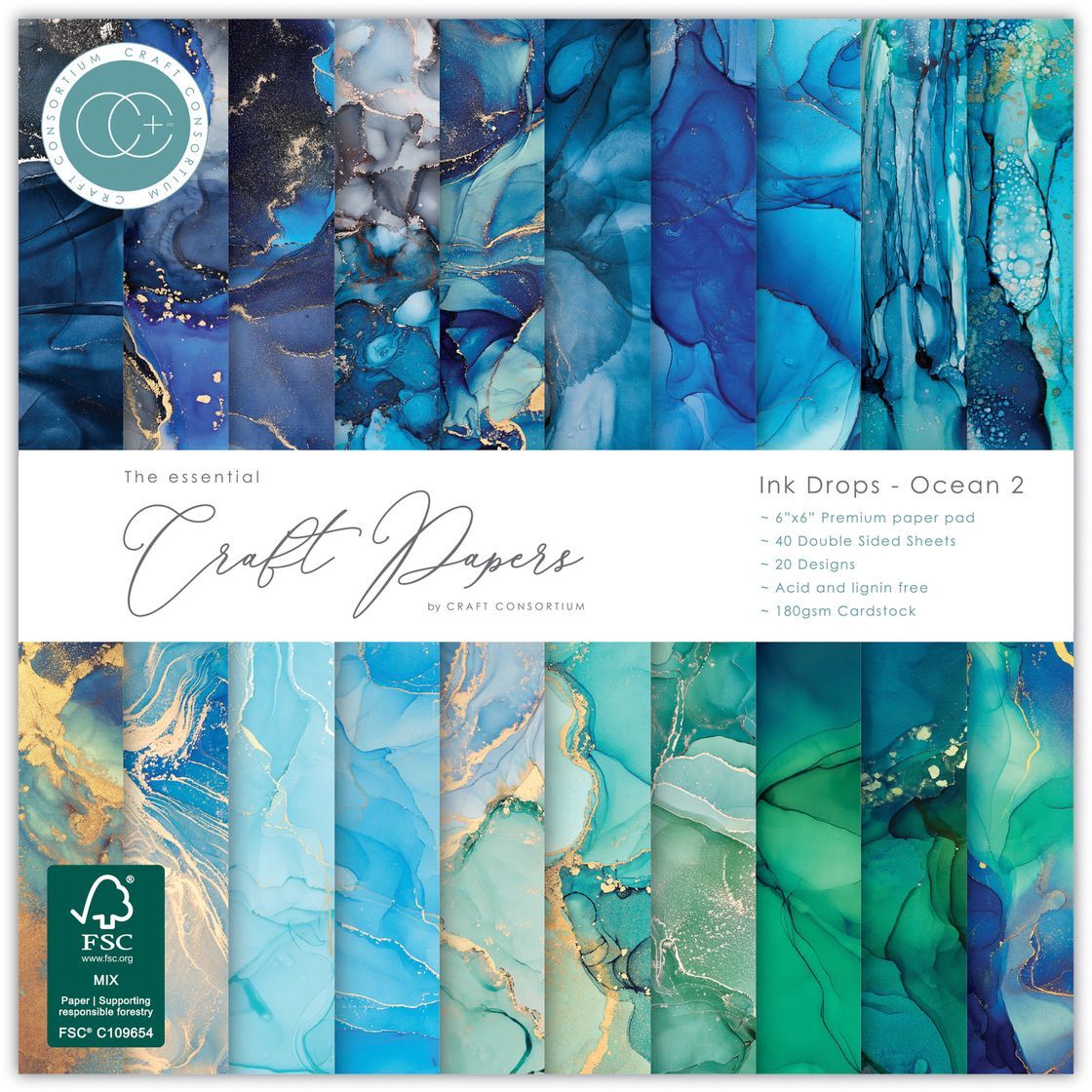 Craft Consortium - 6"x6" Paper Pad - Ink Drops - Ocean 2