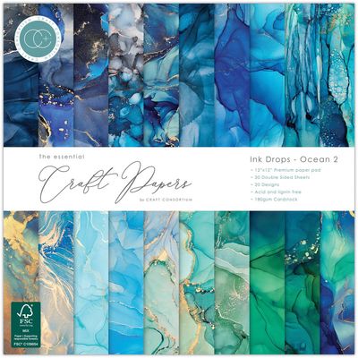 Craft Consortium - 12"x12" Paper Pad - Ink Drops - Ocean 2