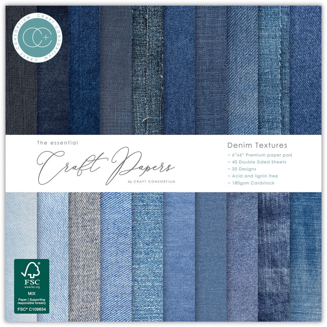 Craft Consortium - 6"x6" Paper Pad - Denim Textures