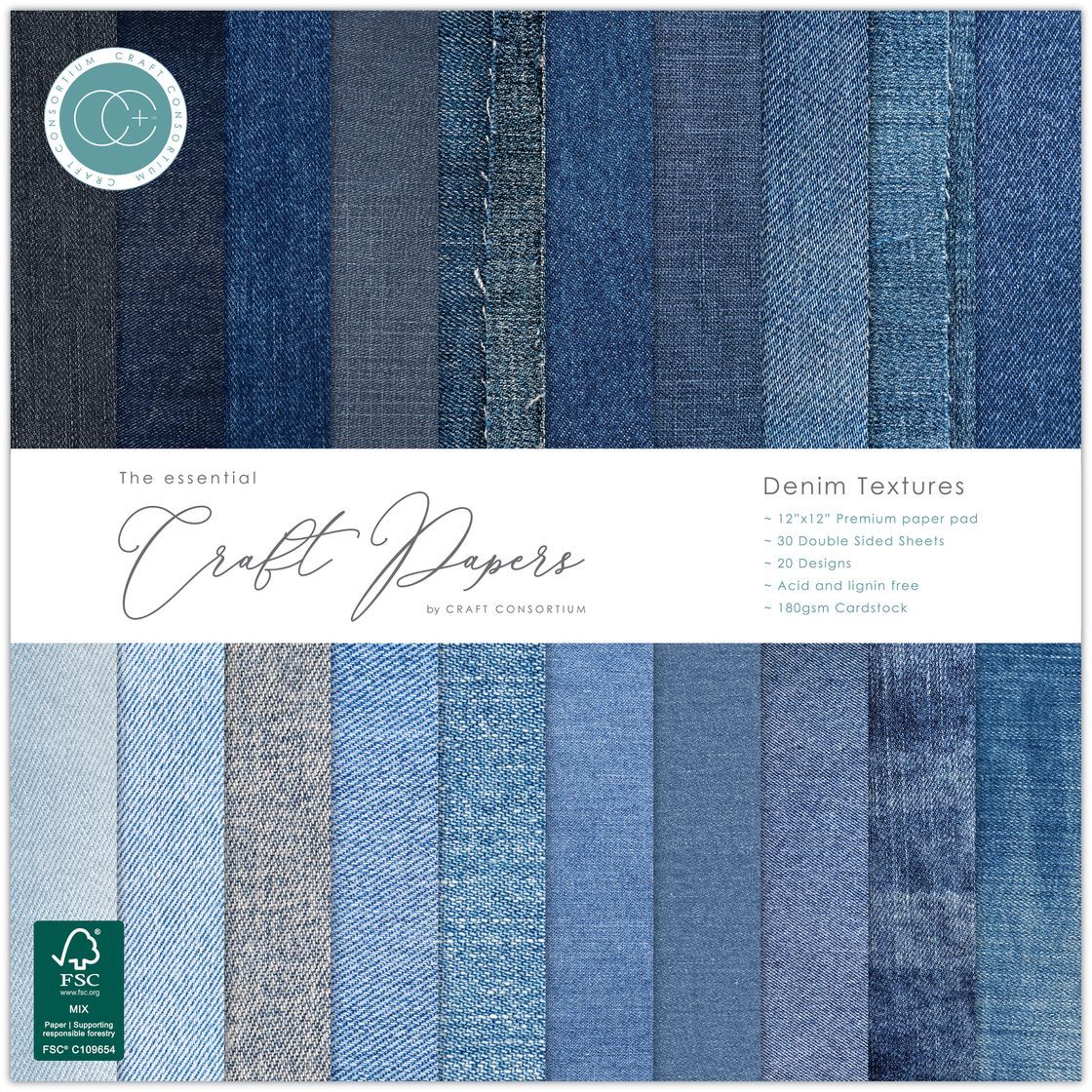 Craft Consortium - 12 Craft Consortium - 12"x12" Paper Pad - Denim Textures