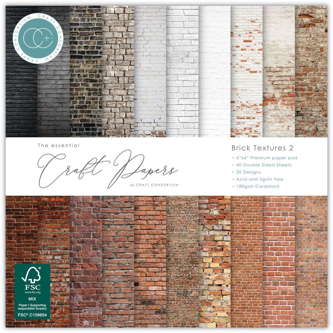 Craft Consortium - 6"x6" Paper Pad - Brick Textures 2