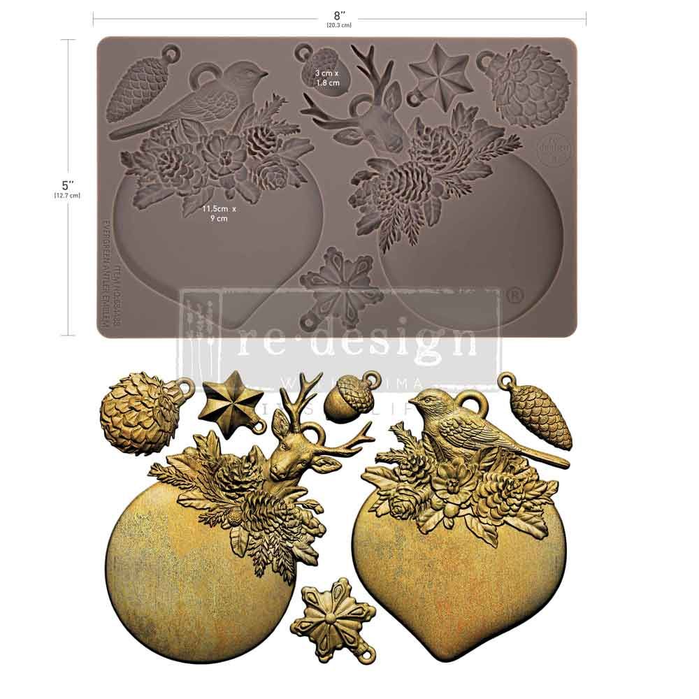 Prima Marketing - 5 Prima Marketing - 5"x8" Silicone Moulds - Evergreen Antler Emblem