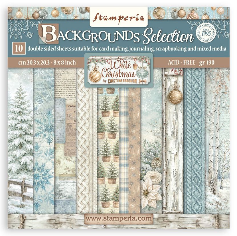 Stamperia - White Christmas - 8 Stamperia - White Christmas - 8"x8" D/S Background Paper Pad