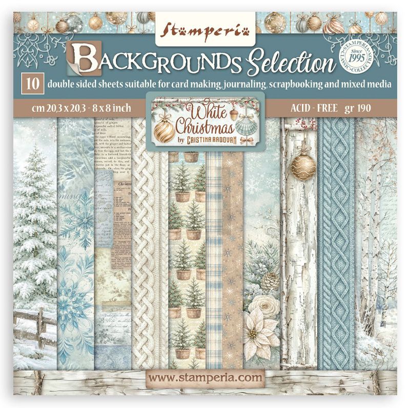 Stamperia - White Christmas - 8"x8" D/S Background Paper Pad