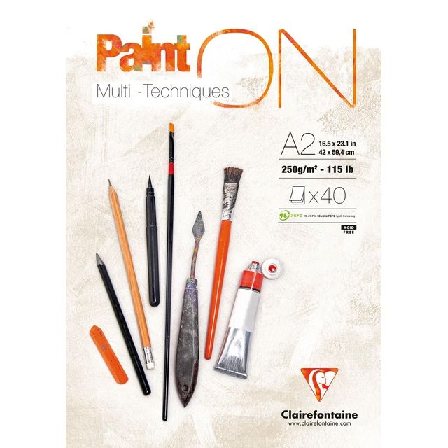 Clairfontaine - Paint'ON Multimedia Pad - 250gsm - White - A2 Clairfontaine - Paint'ON Multimedia Pad - 250gsm - White - A2