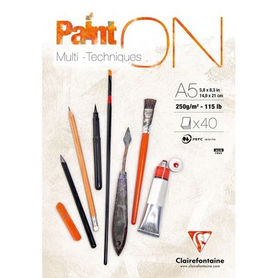 Clairfontaine - Paint'ON Multimedia Pad - 250gsm - White - A5 Clairfontaine - Paint'ON Multimedia Pad - 250gsm - White - A5