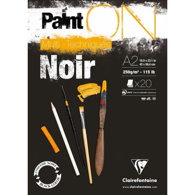 Clairfontaine - Paint'ON Multimedia Pad - 250gsm - Noir/Black - A2 Clairfontaine - Paint'ON Multimedia Pad - 250gsm - Noir/Black - A2