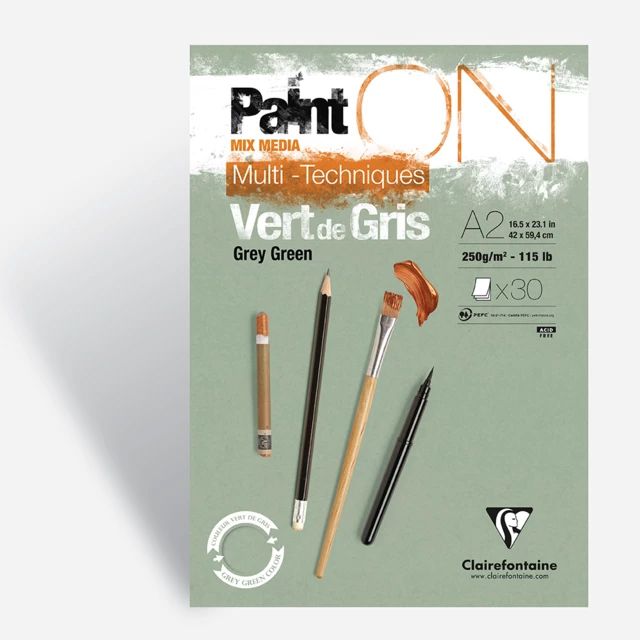 Clairfontaine - Paint'ON Multimedia Pad - 250gsm - Grey Green - A2 Clairfontaine - Paint'ON Multimedia Pad - 250gsm - Grey Green - A2