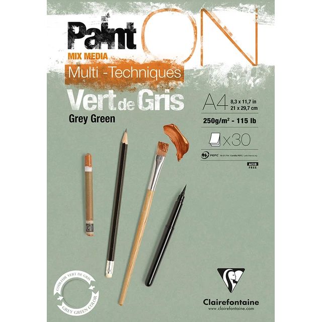 Clairfontaine - Paint'ON Multimedia Pad - 250gsm - Grey Green - A4