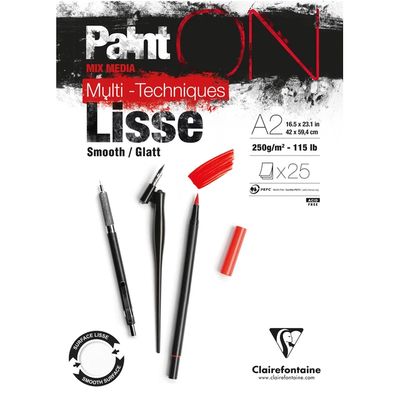 Clairfontaine - Paint'ON Multimedia Pad - 250gsm - Lisse/Smooth - A2 Clairfontaine - Paint'ON Multimedia Pad - 250gsm - Lisse/Smooth - A2