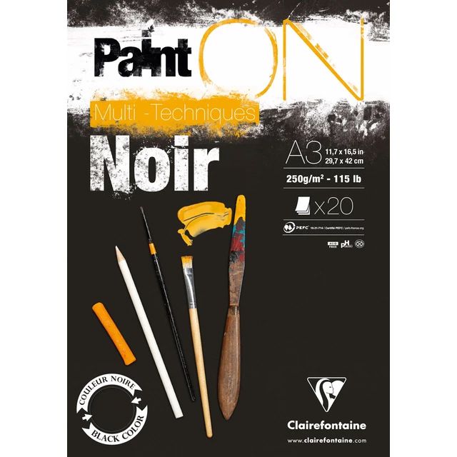 Clairfontaine - Paint'ON Multimedia Pad - 250gsm - Noir/Black - A3