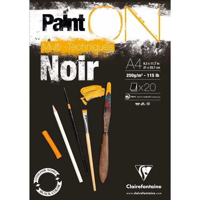 Clairfontaine - Paint'ON Multimedia Pad - 250gsm - Noir/Black - A4