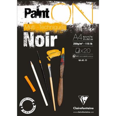 Clairfontaine - Paint'ON Multimedia Pad - 250gsm - Noir/Black - A4 Clairfontaine - Paint'ON Multimedia Pad - 250gsm - Noir/Black - A4