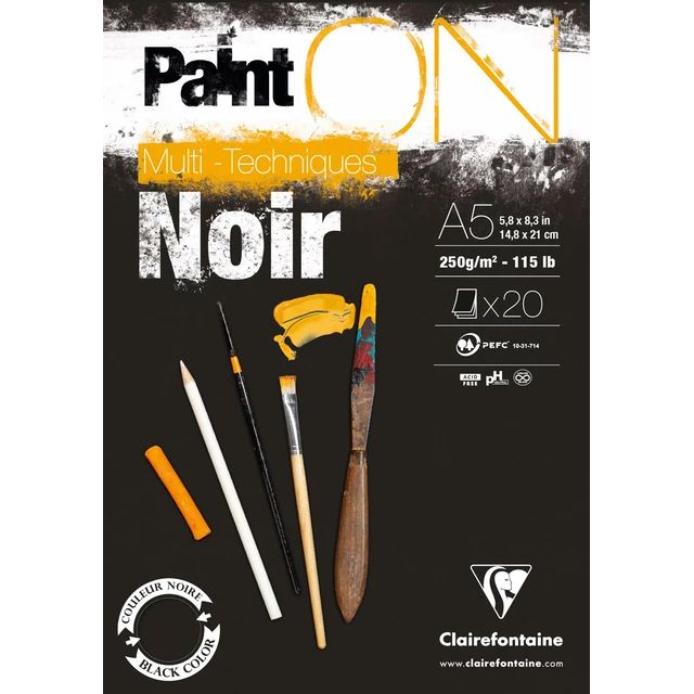 Clairfontaine - Paint'ON Multimedia Pad - 250gsm - Noir/Black - A5