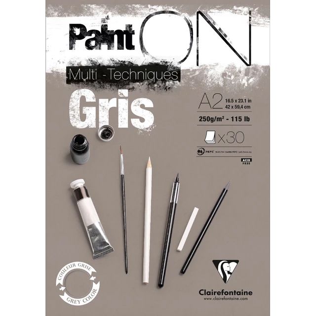 Clairfontaine - Paint'ON Multimedia Pad - 250gsm - Gris/Grey - A3