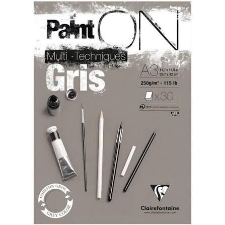 Clairfontaine - Paint'ON Multi Media Pad - 250gsm - Gris/Grey - A3