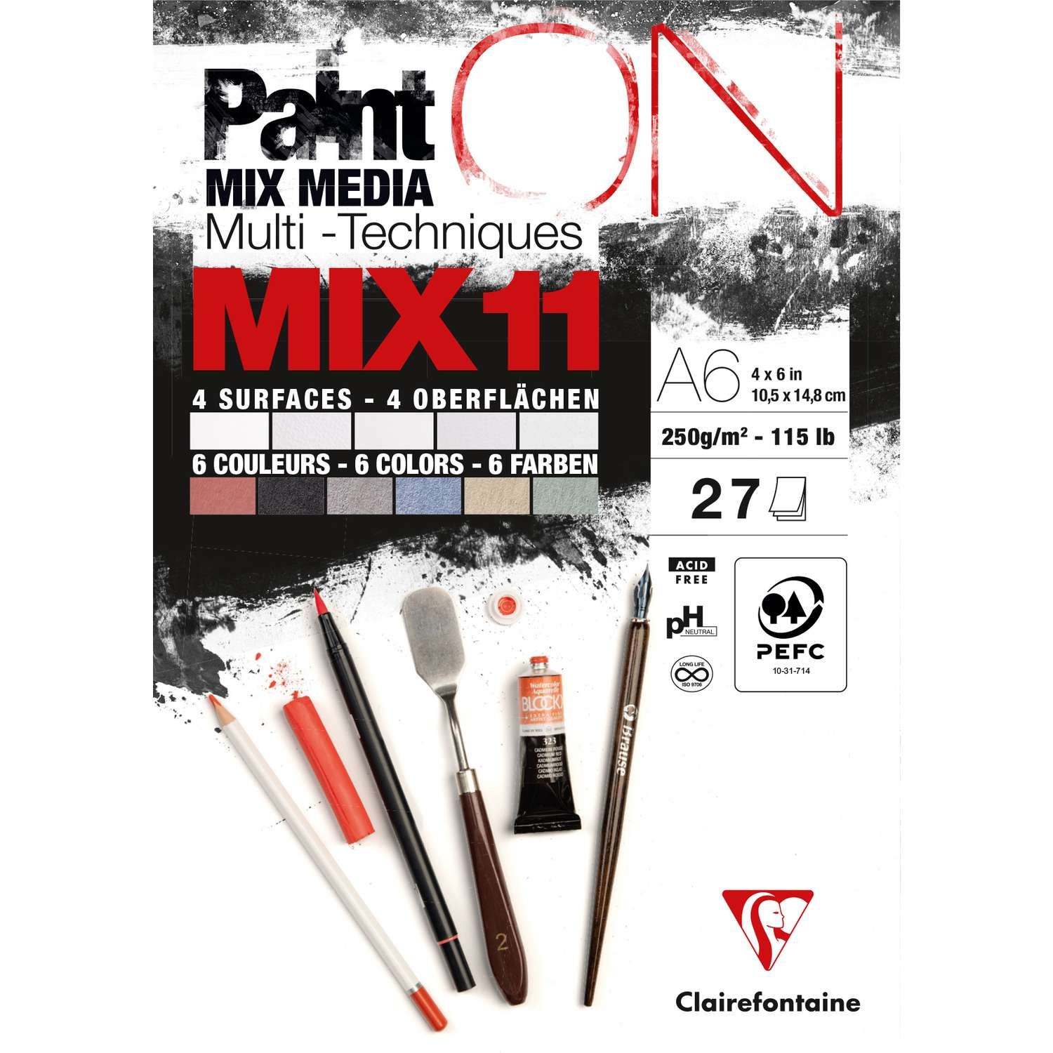 Clairfontaine - Paint'ON Multi Media Pad - 250gsm - Mix 11 - A6 Clairfontaine - Paint'ON Multi Media Pad - 250gsm - Mix 11 - A6