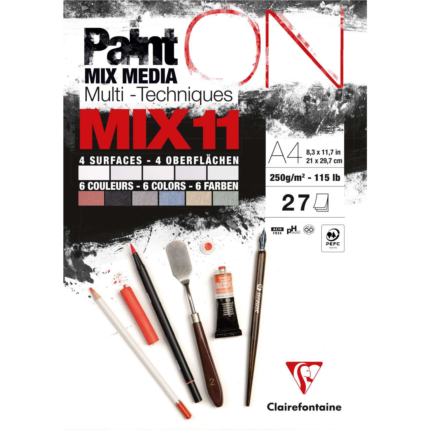 Clairfontaine - Paint'ON Multi Media Pad - 250gsm - Mix 11 - A4 Clairfontaine - Paint'ON Multi Media Pad - 250gsm - Mix 11 - A4