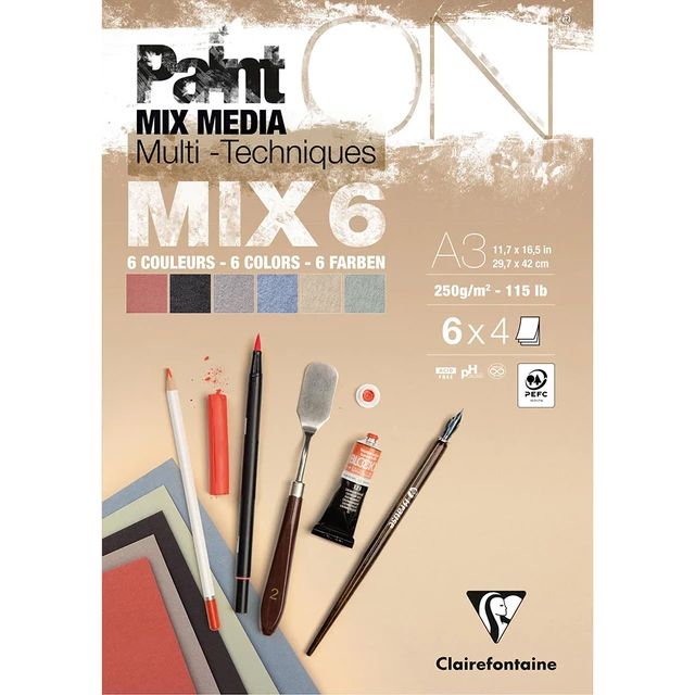 Clairfontaine - Paint'ON Multi Media Pad - 250gsm -  Mix 6 - A3