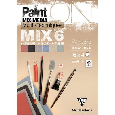 Clairfontaine - Paint'ON Multi Media Pad - 250gsm - Mix 6 - A3 Clairfontaine - Paint'ON Multi Media Pad - 250gsm - Mix 6 - A3