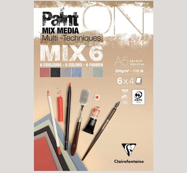 Clairfontaine - Paint'ON Multi Media Pad - 250gsm -  Mix 6 - A5
