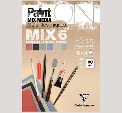 Clairfontaine - Paint'ON Multi Media Pad - 250gsm - Mix 6 - A5 Clairfontaine - Paint'ON Multi Media Pad - 250gsm - Mix 6 - A5