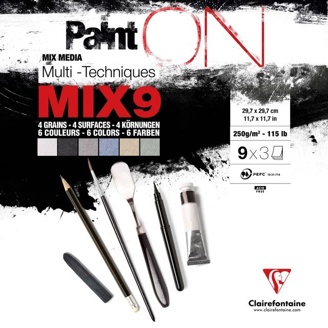 Clairfontaine - Paint'ON Multimedia Pad - 250gsm - Mix 9 - 30x30cm