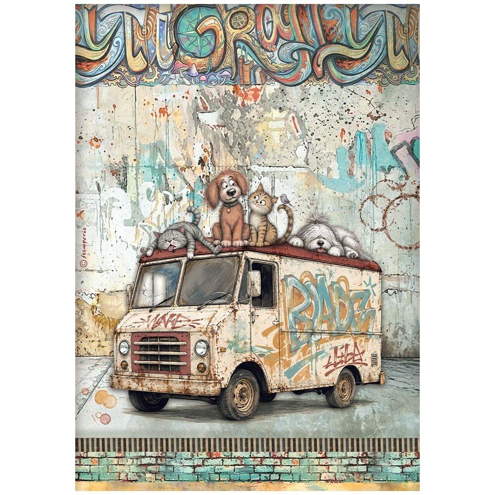 Stamperia - Furry Friends 2 - A4 Rice Paper - Beater Truck Stamperia - Furry Friends 2 - A4 Rice Paper - Beater Truck