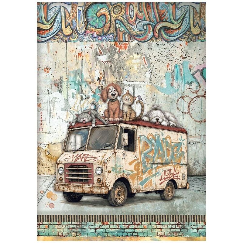 Stamperia - Furry Friends 2 - A4 Rice Paper - Beater Truck