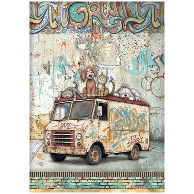 Stamperia - Furry Friends 2 - A4 Rice Paper - Beater Truck