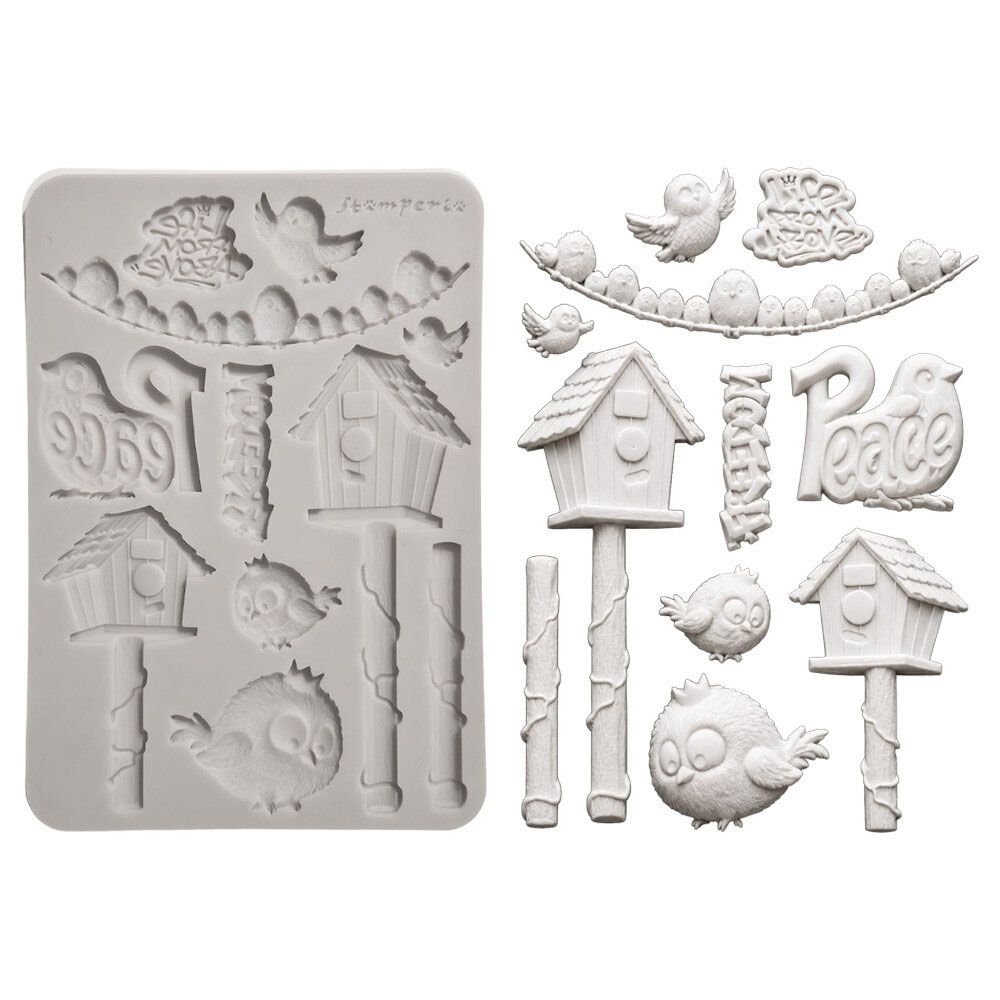 Stamperia - Furry Friends 2 - A5 Silicone Mould - Birds Stamperia - Furry Friends 2 - A5 Silicone Mould - Birds