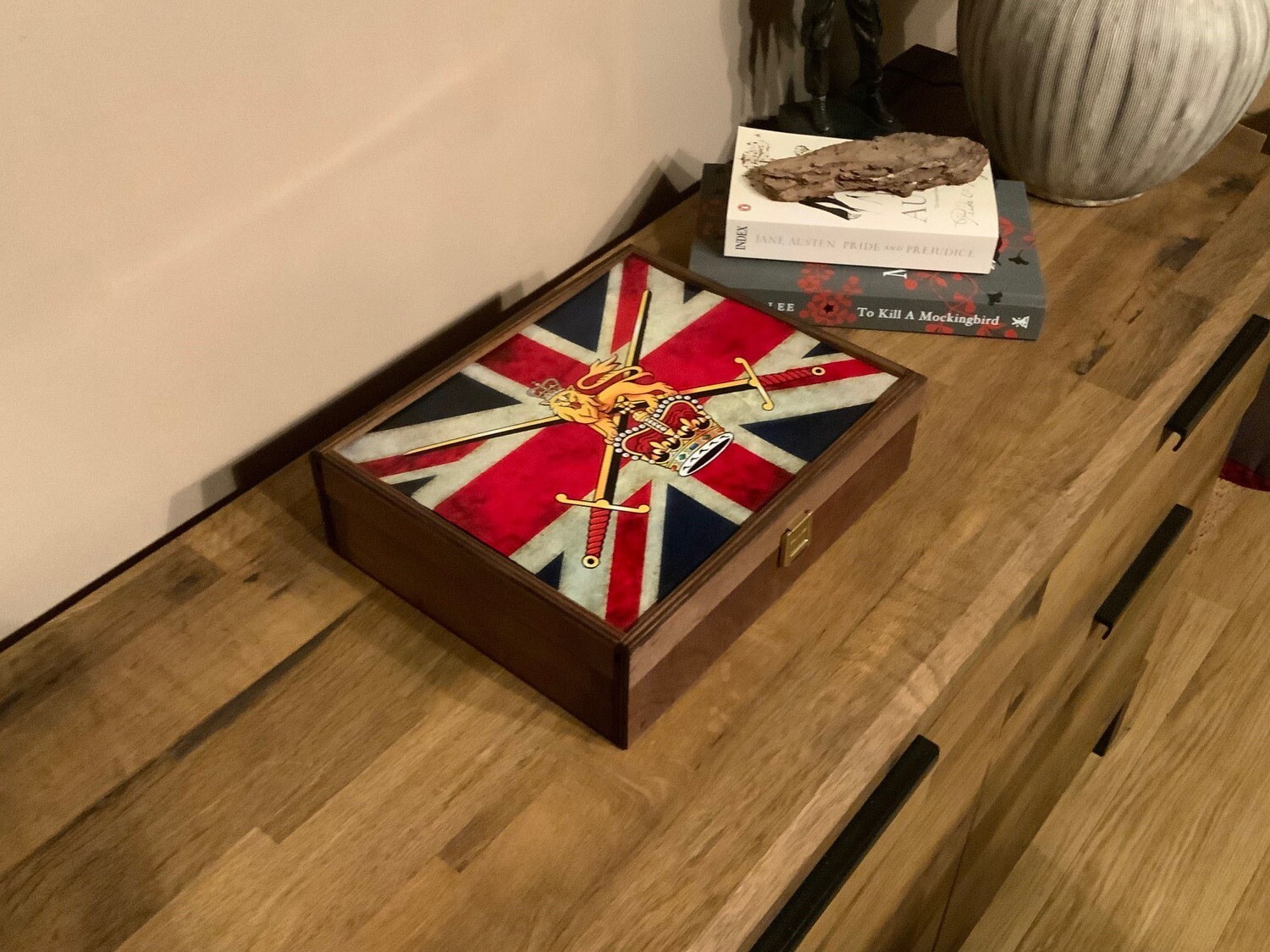 Personalised British Army Medals Box with ceramic top.
