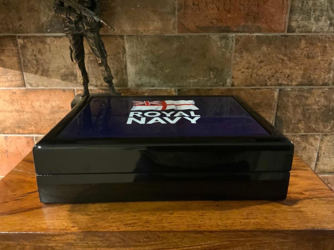 Personalsied Royal Navy Exclusive and Stunning Medals Box with ceramic top.