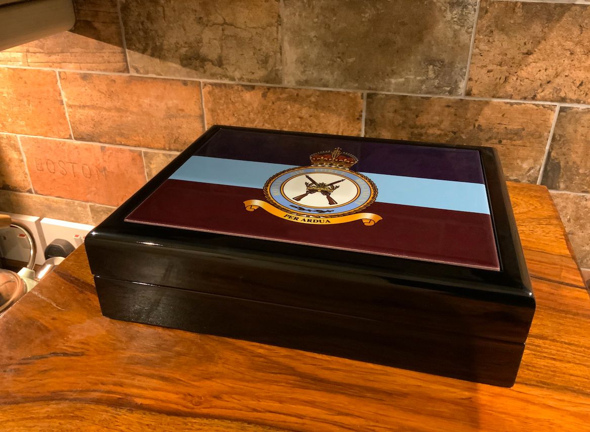 Personalised RAF Regiment, Premium Military Medals Box with ceramic top