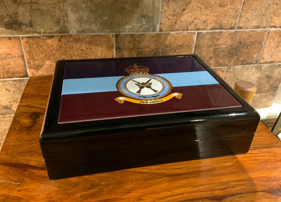 Personalised RAF Regiment, Premium Military Medals Box with ceramic top