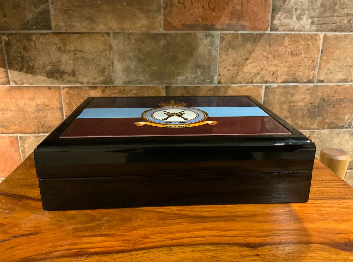 Personalised RAF Regiment, Premium Military Medals Box with ceramic top