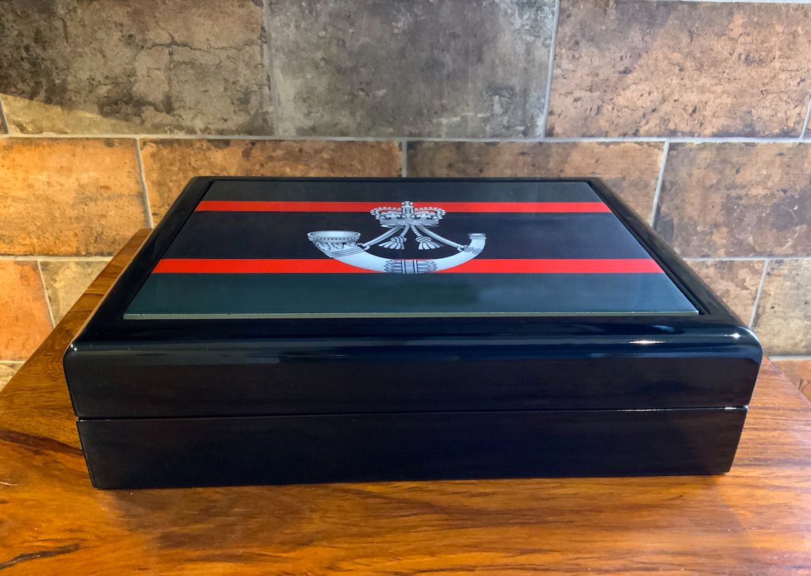 The Rifles Premium Military Medals Box, Beautiful wood and Ceramic box, Great Gift box.