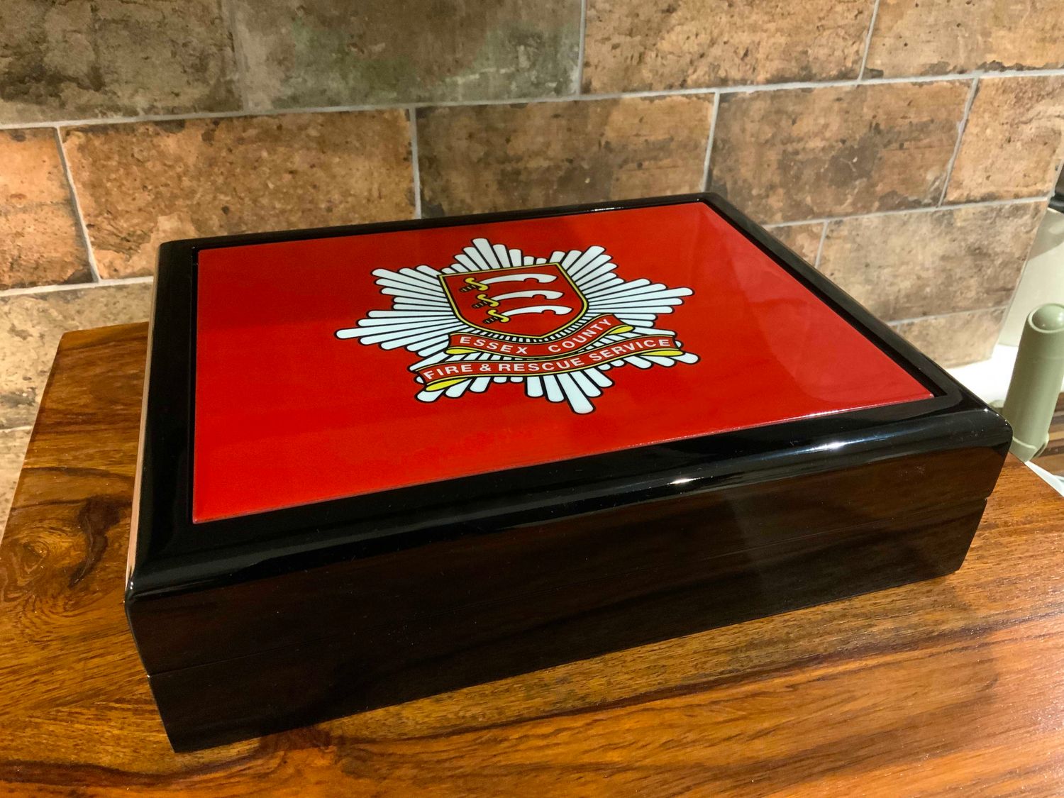 Personalised Essex Fire and Rescue Service Exclusive and Stunning Medals Box with ceramic top.