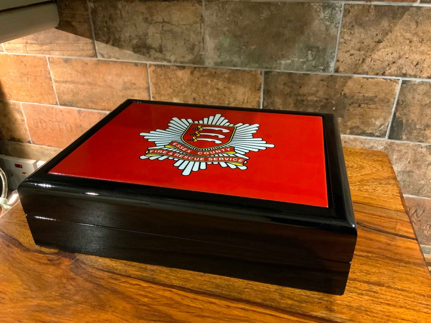 Personalised Essex Fire and Rescue Service Exclusive and Stunning Medals Box with ceramic top.