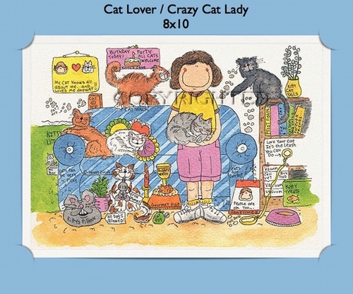 Cat Lover or Crazy Cat Lady  - Personalized Cartoon Gift